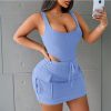Women's Suits Summer Square Neck Suspender Jumpsuit And Slim Skirt - Image 4