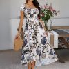 Printed Contrast Color Short Sleeve Dress Women's Clothing - Image 2