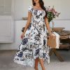Printed Contrast Color Short Sleeve Dress Women's Clothing - Image 3