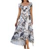 Printed Contrast Color Short Sleeve Dress Women's Clothing - Image 5