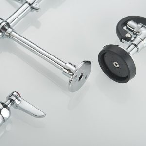 Commercial Kitchen Faucet Deck Mount with Pre-Rinse Sprayer 21" Height Kitchen Sink Faucet 8 Inch Center with 10" Add-on Swing Spout Faucet & Coiled Spring Pull Down Spray