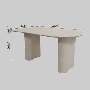 63 "Modern Fashion MDF New Cream Style Dining Table and Irregular Side Table, 4-8 Person Dining Table, Thick Engineering Wood Round Wave Table Legs, Home Kitchen Thick Elegant Cream White Table Top