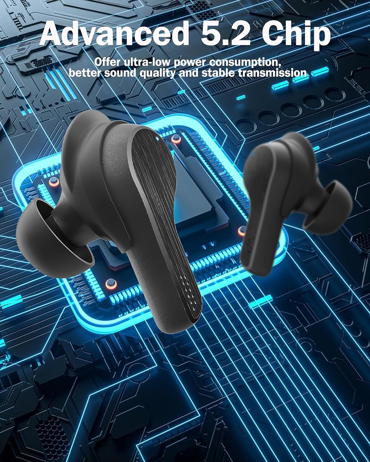 Bluetooth 5.2 Wireless Earbuds for iPhone and Android, Bass Sound 20 Hours Playtime Call Clear Waterproof and Sweatproof Sports Earphones for Workout and Running 1 Bluetooth 5.2 Wireless Earbuds for iPhone and Android, Bass Sound 20 Hours Playtime Call Clear Waterproof and Sweatproof Sports Earphones for Workout and Running