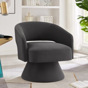 Modern Swivel Barrel Chair, Upholstered Velvet Round Accent Chairs,360 Degree Comfy Swivel Chair with Open Backrest, Single Chair Armchair for Living Room Bedroom, Homerest, Dark Gray