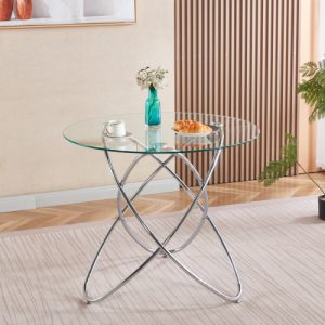 Shop 17 Dining Table With Chrome Metal Leg And Tempered Glass,Modern Space Saving Kitchen Table For Living Room,chrome Color Metal Legs